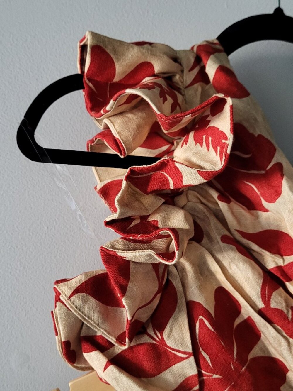 Peppermayo Maisie Red Green Floral Linen One-Shoulder Mini Dress Size 10 - Picture 6 of 9